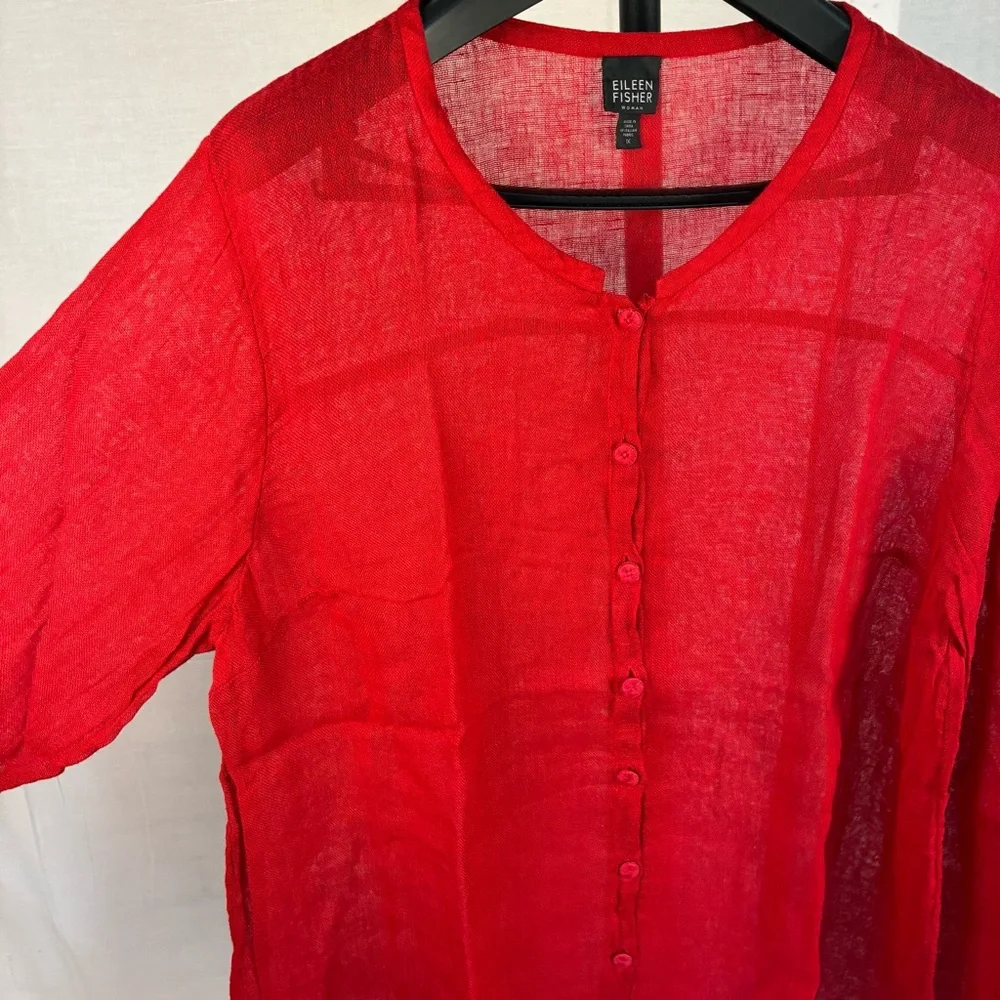 Eileen Fisher 100% Linen Red Button Front Tunic 1X - Picture 2 of 7